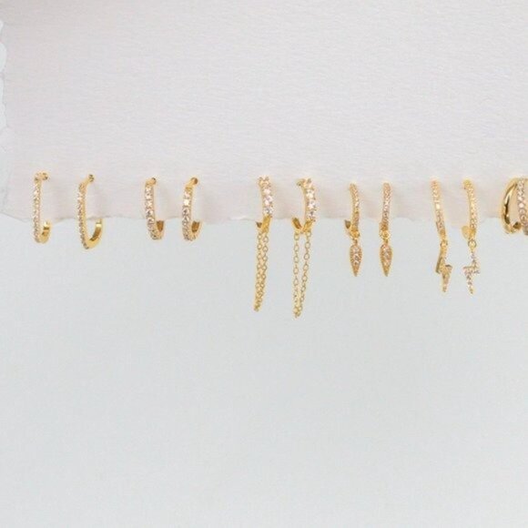 Perfect Everyday HUGGIES Gold Pave "Diamond" huggies w/cz High Quality hoops - Picture 9 of 14